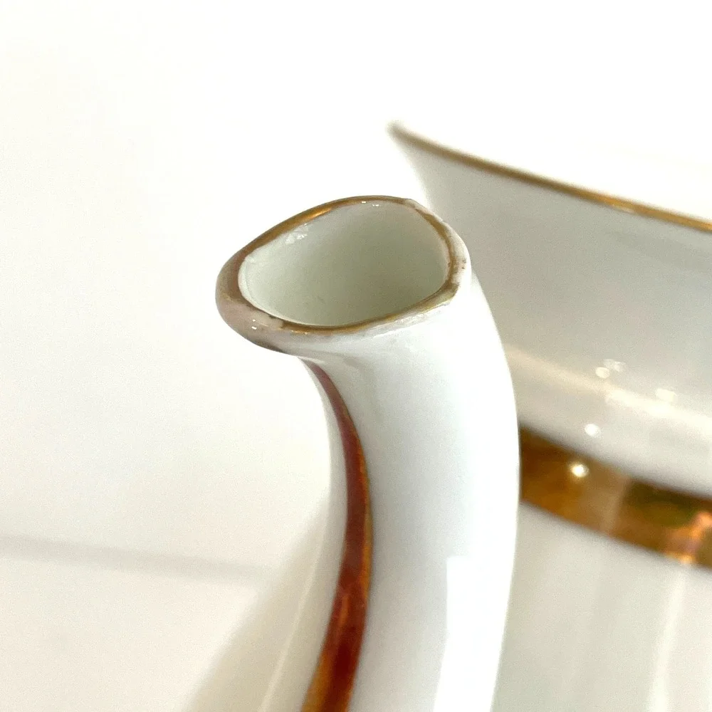 Antique CFH GDM Limoges France White Gold Porcelain Wedding Ring Teapot Creamer